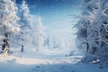 Snowy tranquility Winter forest landscape with frozen trees