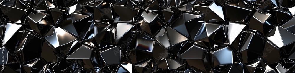 Wall mural Enigmatic 3D wall of jet-black obsidian, with a mirror-like gloss and angular facets, creating an illusion of endless depth.