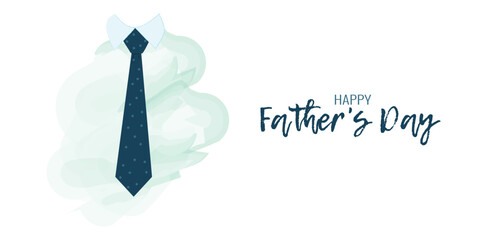 Templates Father Day holiday in watercolor style. Dark blue tie on blue background. Greeting Card or Flyer Design.