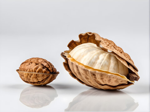 opened walnut and in shell isolated on a white isolated background 