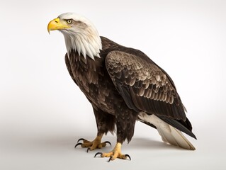 a bald eagle standing on a white background