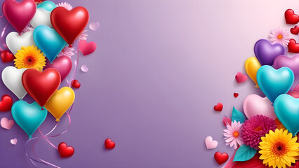 valentines day background colorful hearten shaped balloons with colorful flowers