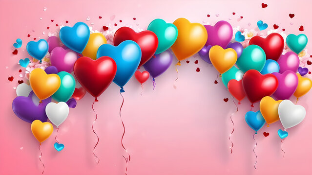 valentines day background colorful hearten shaped balloons with colorful flowers