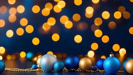 lights and blue background of christmas bauble bokeh effect watercolor trending on artstation. christmas background with balls