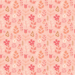 Peach fuzz cute floral seamless pattern. Botanical elegant small flowers pattern. Romantic ditsy floral pastel colored pattern