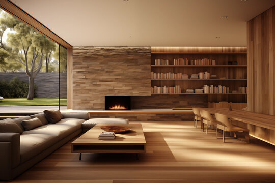 Modern living room with natural light and sleek design Generative AI image
