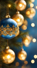 lights and blue background of christmas bauble bokeh effect watercolor trending on artstation. christmas background with balls