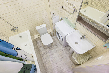 interior apartment room bathroom, sink, decorative elements, toilet. WC, sanitary unit, wash room