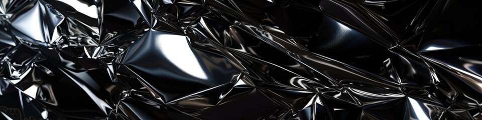 Intense dark obsidian wall in 3D, with a high-gloss finish and stark, cutting lines, reflecting a world of arcane depths.