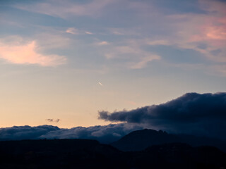 blue hour over mountains silhouette