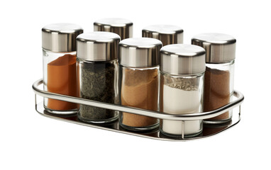 Stylish Stainless Steel Spice Rack Shelf Isolated on Transparent Background PNG.