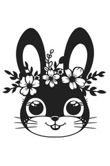 Easter Bunny SVG Cut Files for Cricut and Silhouette Cameo Cute Floral Rabbit head with Flowers