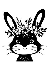 Easter Bunny SVG Cut Files for Cricut and Silhouette Cameo Cute Floral Rabbit head with Flowers