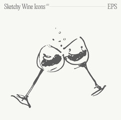 A two wine glasses with splash drinks. Hand drawn vector illustration, sketch of an icon.