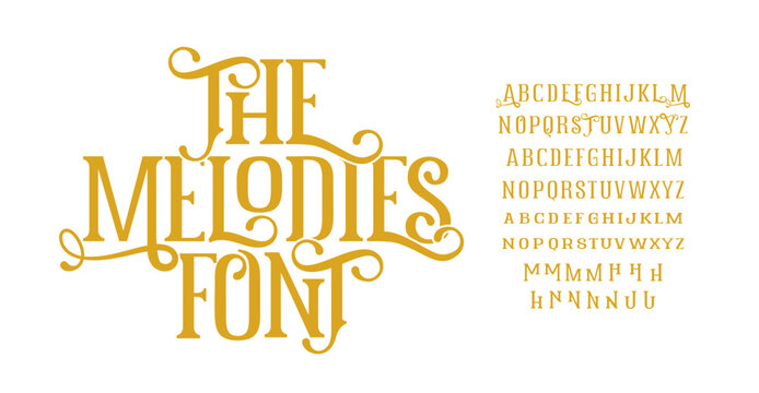 Victorian elegance alphabet, ornate vintage font, retro royal charm letters for luxurious branding, alcohol lettering, tattoo studio and barbershop signage, brewery emblem, wine label. Vector typeset.