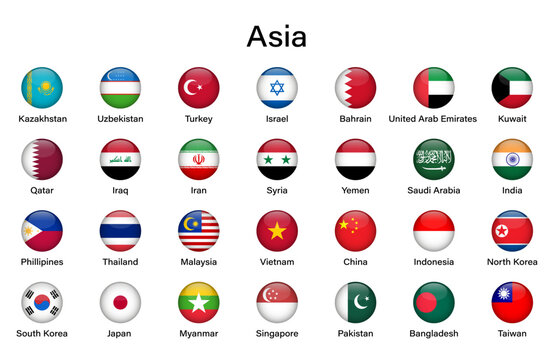 Asian countries flags set. Asian flags. Flags of Asian countries. Countries flags collection.