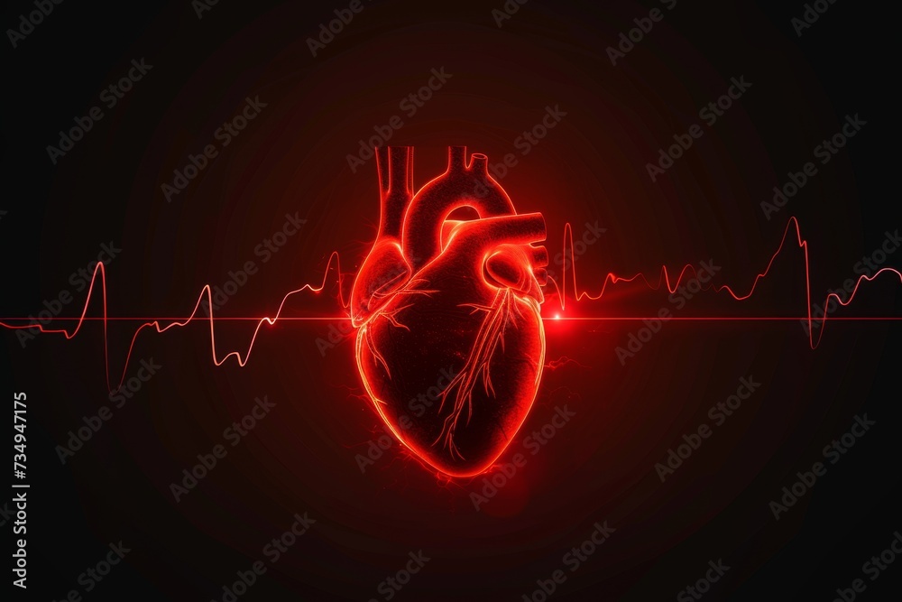Canvas Prints abstract human heart shape with red cardiac pulse line.