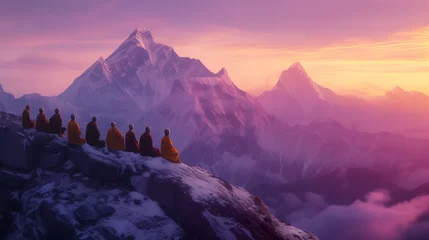 Schilderijen op glas High atop a mountain peak, where the air is crisp and clear, a group of monks gathers to offer prayers and blessings for the coming year. © Abbas