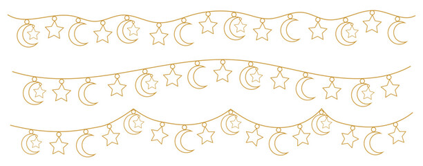 Set of flames garland for decorating a banner for Ramadan Kareem. Modern vector image for design.