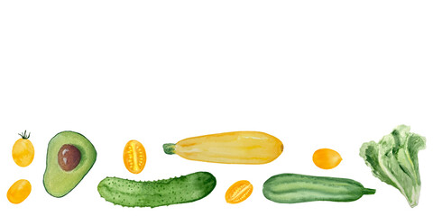 Watercolor hand drawn vegetable border isolated on white