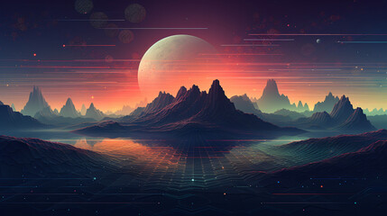 Digital retro landscape cyber surface.