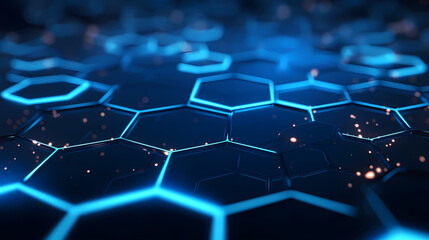 Obraz premium Digital technology hexagon cyber security concept, blue technology background