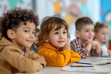 diversity kids learning in kindergarten, elementary education
