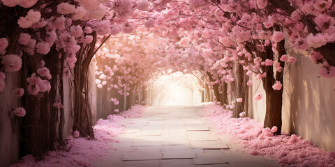 Cherry blossom tunnel in Tokyo, Japan. Cherry blossoms in spring.