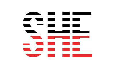 SHE three initial letter iconic line negative space minimal logo design vector template. monogram, abstract, wordmark, business, typography, minimalist, brand, company, flat, modern, unique, simple