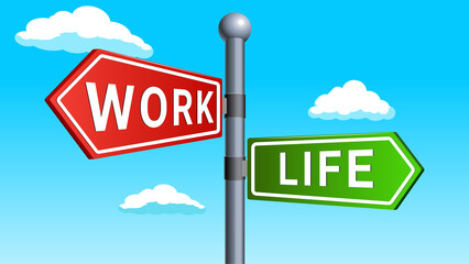 Street direction sign work and life raster. Conceptual illustration.