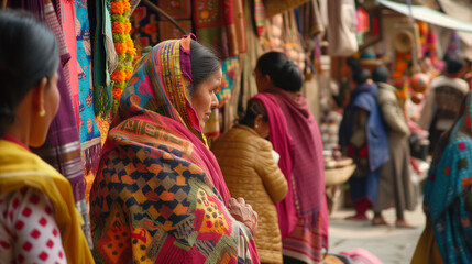 User
In a bustling marketplace, where colors and scents mingle in a vibrant tapestry, artisans gather to showcase their crafts in celebration of Nepali New Year.
