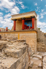 Fototapeta na wymiar Palace of Minos, restored north entrance, ancient city of Knossos, Heraklion, Crete.