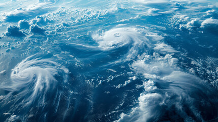 A close-up view from a satellite orbiting Earth focusing on the dynamic cloud formations and weather patterns over the oceans capturing the intricate details and swirling patterns of clouds