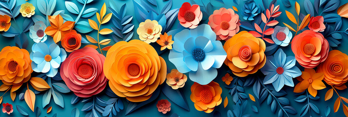 Fototapeta na wymiar Colorful floral flower illustration, wide format image. 