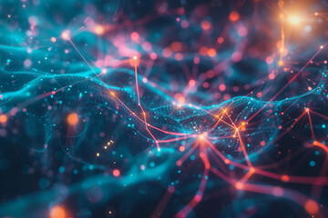 A vibrant futuristic visualization of genomic data flowing through a network of neurons depicting the interconnection between genomics and AI in predicting health outcomes