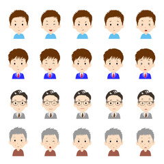 男性・世代別の上半身イラストセット（表情各種）
