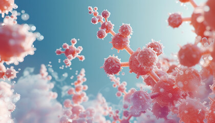 An abstract visualization of molecular structures being 3D printed into pharmaceuticals representing the innovative leap from digital design to tangible medication blending organic and digital