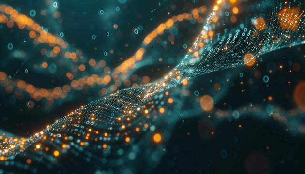 An abstract visualization of AI algorithms as digital neurons interconnecting with human DNA strands representing the fusion of technology and biology in the quest to understand complex diseases