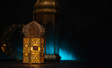 Ramadan Mubarak banner image, Beautiful lantern lit during Ramadan