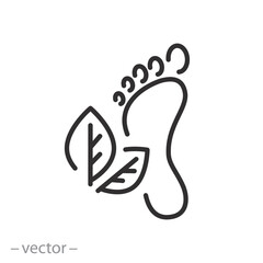 leg with leaves icon, beauty spa concept, foot care, green footprint, thin line symbol on white background - editable stroke vector illustration