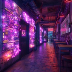 Neon-Lit Cyberpunk Alleyway with Futuristic Vibes
