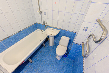 interior apartment room bathroom, sink, decorative elements, toilet. WC, sanitary unit, wash room