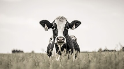 farm black and white cow - obrazy, fototapety, plakaty