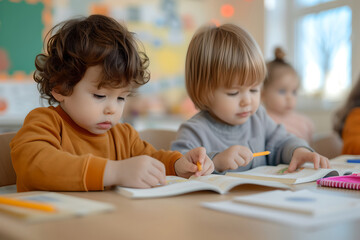 diversity kids learning in kindergarten, elementary education