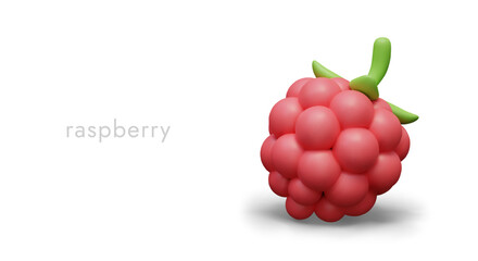 Realistic raspberry on white background. Ripe sweet berry, fragrant decoration for desserts