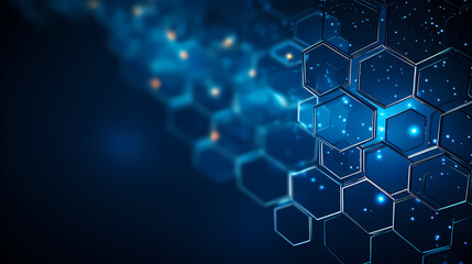 Digital technology hexagon cyber security concept, blue technology background