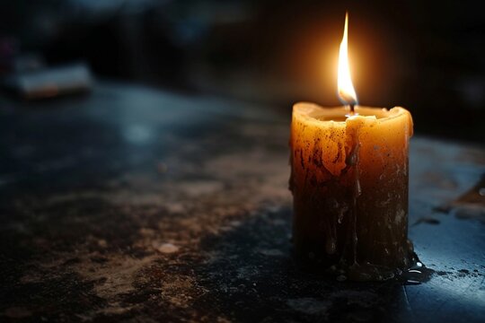 A candle flickering in the darkness, its feeble light struggling to pierce the enveloping gloom.