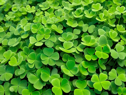 a bunch of green clovers in the grass-clover leaves for green background with three-leaved