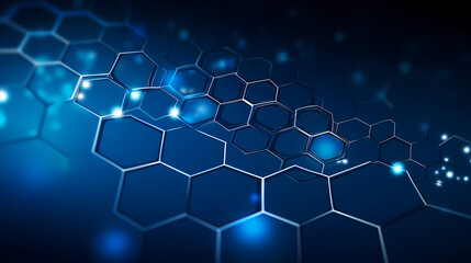 Fototapeta premium Digital technology hexagon cyber security concept, blue technology background