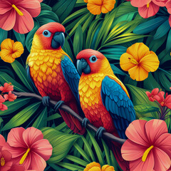 Obraz premium Tropical rainforest parrot as background, ai generated
